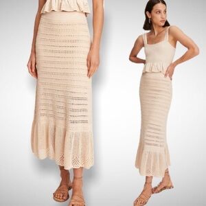 A.L.C. Amaya Skirt Open Weave Crochet Flounce Ruffle Hem Midi Skirt, Size Small